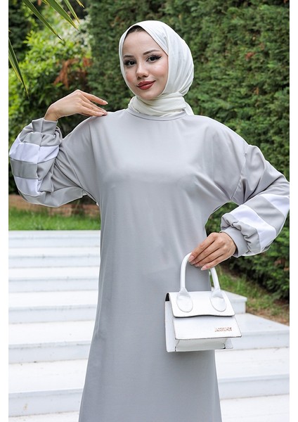 Balon Kol Şeritli Elbise 726 - Gri fiyatları