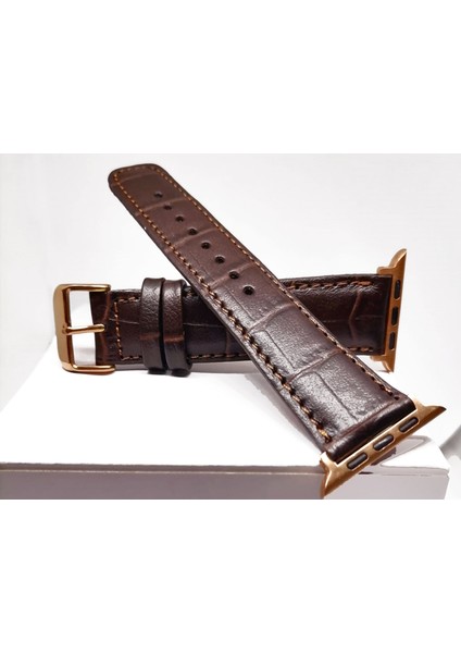 Akıllı Saat Uyumlu Deri Saat Kordonu 34MM /42MM Kahverengi Aparatlı