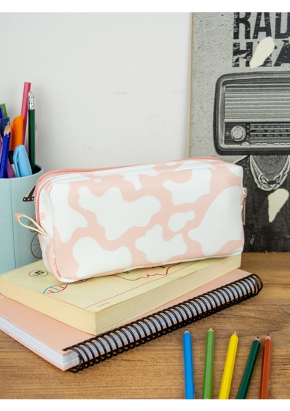 Kalem Kutusu Inek Pembe Beyaz Iki Bölmeli Vegan Deri(Çift Gözlü Kalemlik) fiyatları