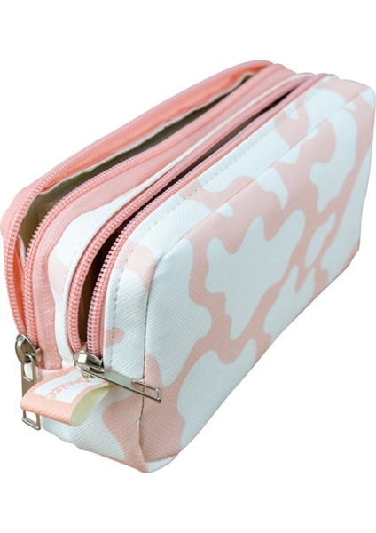 Kalem Kutusu Inek Pembe Beyaz Iki Bölmeli Vegan Deri(Çift Gözlü Kalemlik) fırsatları