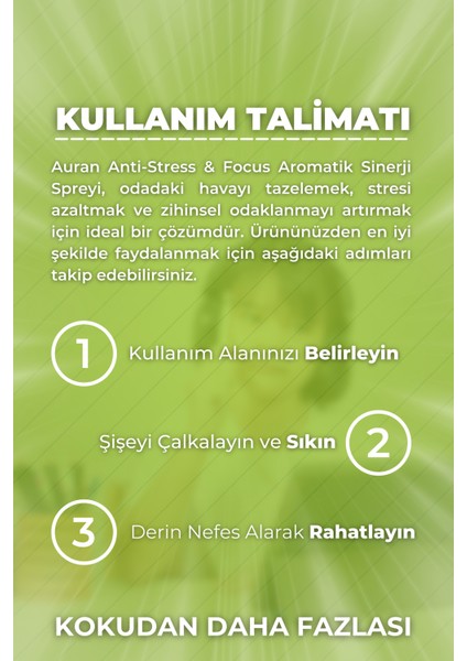 Anti-Stress & Focus Stress Giderici Odaklanma Arttırıcı Aromatik Sinerji Spreyi 200ml