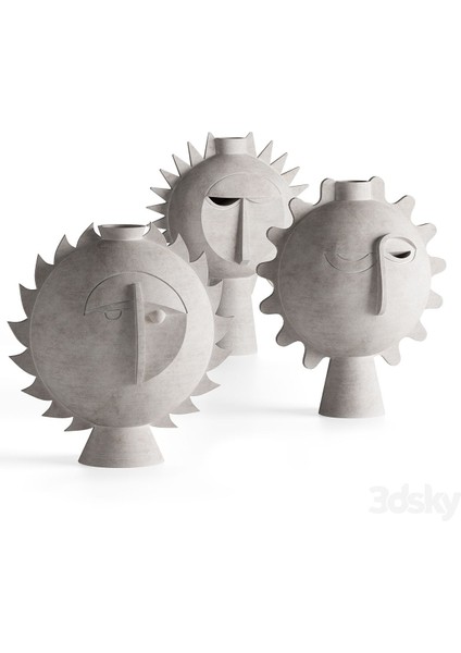 Aztek Güneş Vazo Sert Plastik 3'Lü Dekoratif Iskandinav Vazo Büyük Boy 25 cm