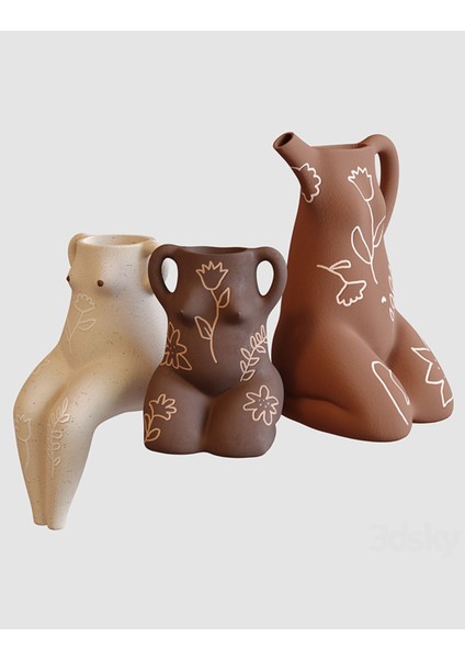 Urban Afrika Vazo Büyük Boy 20 cm Sert Plastik 3'Lü Dekoratif Vücut Vazo