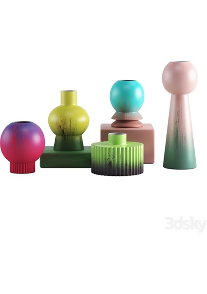 Sphere Küre Vazo Seti 15 cm Sert Plastik 5'Li Dekoratif Renkli vazo