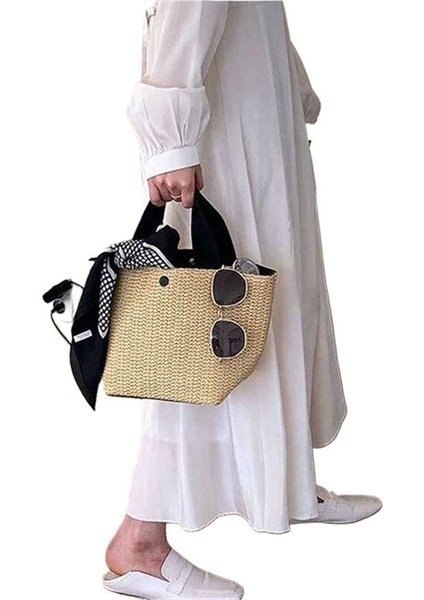 Taşınabilir Hasır Çanta Yaz Pastoral Tarzı Çok Yönlü Dokuma Çanta (Yurt Dışından)
