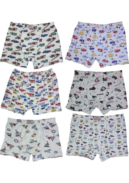 6 Adet Likralı Erkek Çocuk Empirme Desenli Mody Penye Boxer
