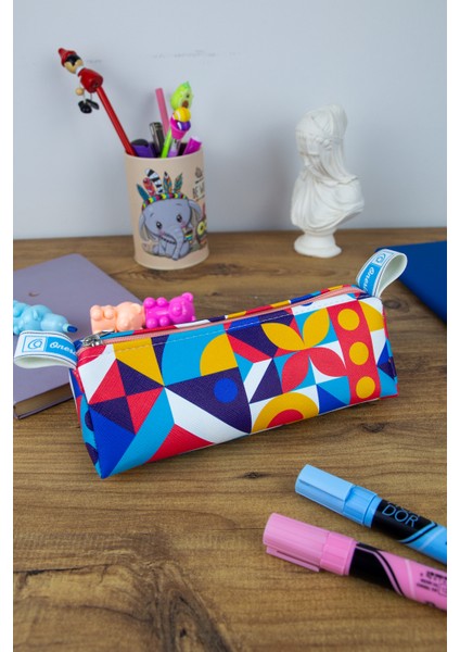 Kalem Kutusu Colourful Cute Üçgen Tasarım Vegan Deri (Kalemlik ve Makyaj Çantası)) fiyatları
