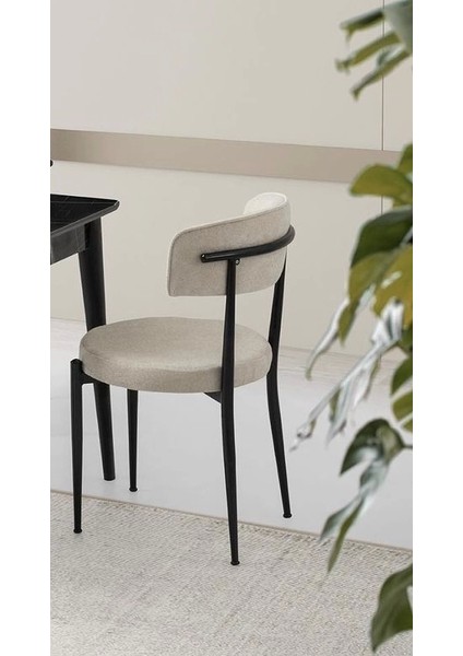 Göz Metal Ayaklı Kumaş Salon Balkon ve Mutfak Sandalyesi Krem 1 Adet