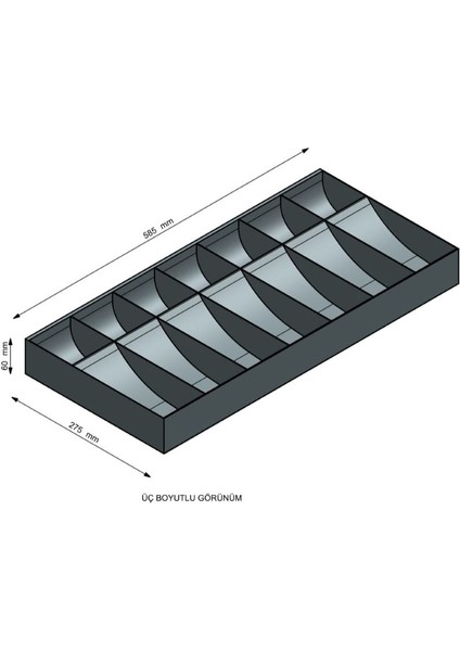 Komple Metal Kırılmaz Çekmece Ici Para Düzenleyici 7 Banknot 7 Bozuk Kırılmaz Para Bölmeli 58.5 x 27,5 x 6 cm