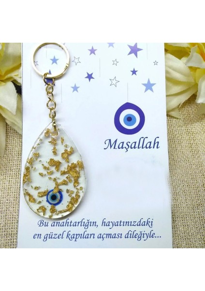 25 Adet Nazar Boncuk Motifli Damla Epoksi Anahtarlık Sünnet Şekerliği