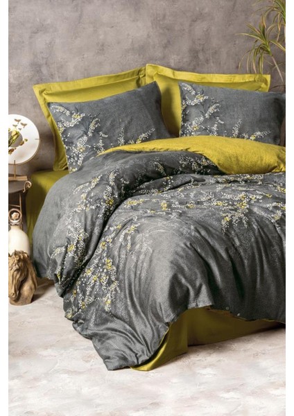 Saten Çift Kişilik Nevresim Takımı - Libby Yeşil