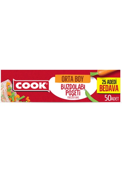 10'lu Paket Cook Ekonomik Buzdolabı Poşeti Orta Boy 50'li