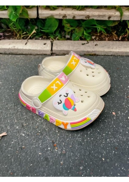 Calx Çocuk Krem Kedi Figürlü Kaydırmaz Terlik