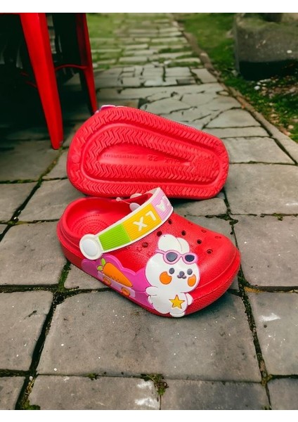 Calx Çocuk Kırmızı Renk Havuç Tavşan Figürlü Kaydırmaz Sandalet Crocs Terlik fırsatları