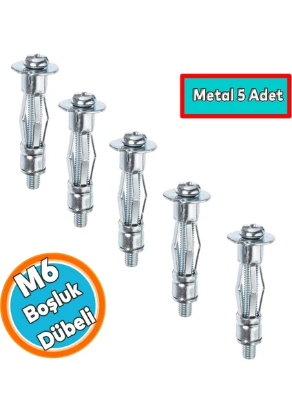 Boşluk Dübel Çelik Alçıpan Frt Tuğla Duvar Bims Paraşüt Dübeli 6X37 Metal (5 Adet)