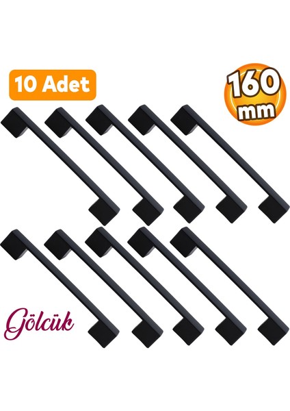 10 Adet Gölcük Düz (160 mm - 16 cm) Siyah Metal Mobilya Mutfak Çekmece Dolap Dolabı Kulbu Kulpu Kulpları