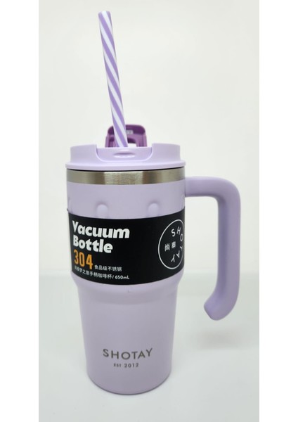Handle Mug ST-8169 680ML Pipetli-Pipetsiz Kullanım Termos Bardak Lila
