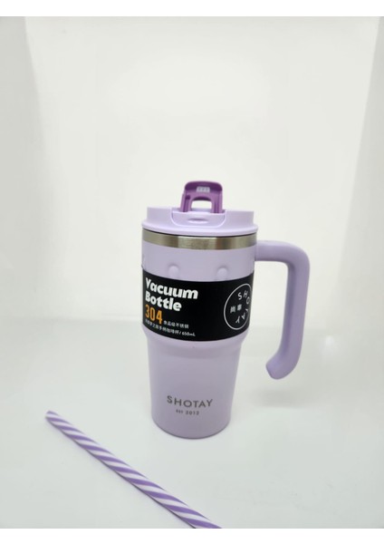 Handle Mug ST-8169 680ML Pipetli-Pipetsiz Kullanım Termos Bardak Lila