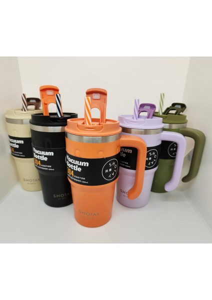 Handle Mug ST-8169 680ML Pipetli-Pipetsiz Kullanım Termos Bardak Lila