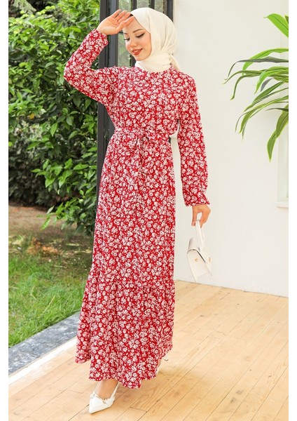 Cansey Çıtır Çiçek Elbise 934 - Kırmızı modelleri