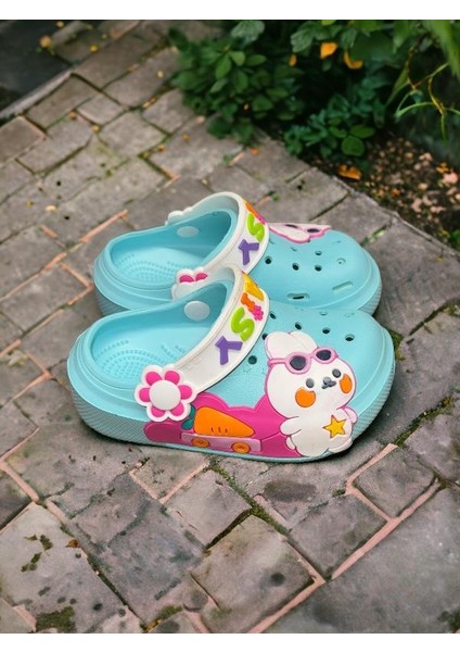 Calx Çocuk Turkuaz Havuç Tavşan Figürlü Kaydırmaz Terlik fiyatları