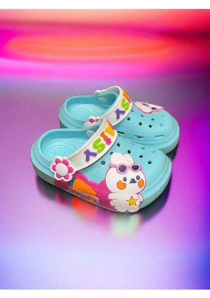 Calx Çocuk Turkuaz Havuç Tavşan Figürlü Kaydırmaz Terlik indirimleri