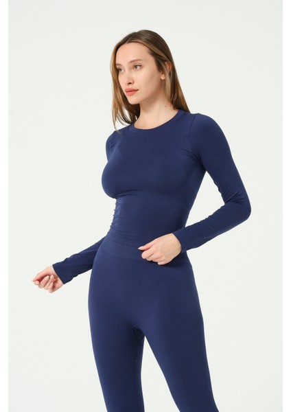 Uzun Kollu Yuvarlak Yaka Crop Top Seamless