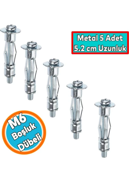 Boşluk Dübel Çelik Alçıpan Frt Tuğla Duvar Bims Paraşüt Dübeli 6X52 Metal 5 Adet