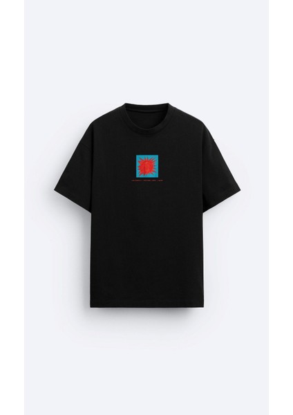 Bisiklet Yaka Afraid Of Real World Baskılı Siyah Oversize Erkek T-Shirt modelleri