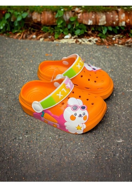 Calx Çocuk Turuncu Havuç Tavşan Figürlü Kaydırmaz Terlik