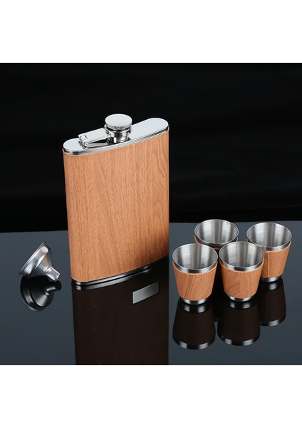 Lüks Suni Deri Kaplama Paslanmaz Çelik Içki Matarası Avcı Kamp Outdoor Hediye Seti Matarası 270 Ml.