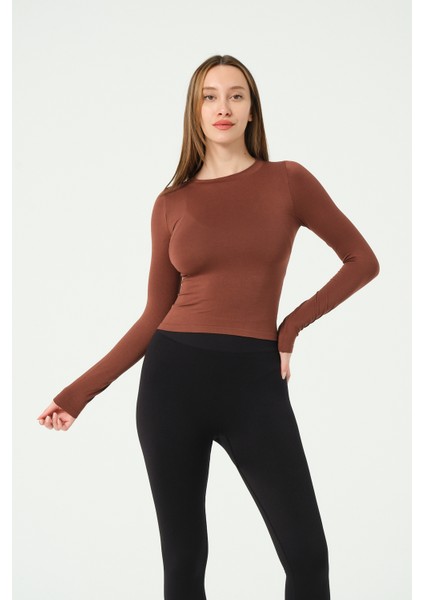 Uzun Kollu Yuvarlak Yaka Crop Top Seamless fiyatları