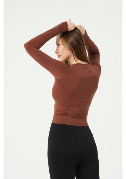 Uzun Kollu Yuvarlak Yaka Crop Top Seamless modelleri