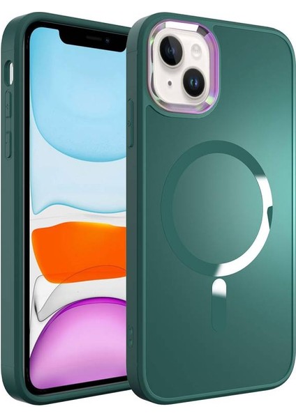iPhone 14 MagSafe Wireless Şarj Özellikli Zore Stil Kılıf - Koyu Yeşil