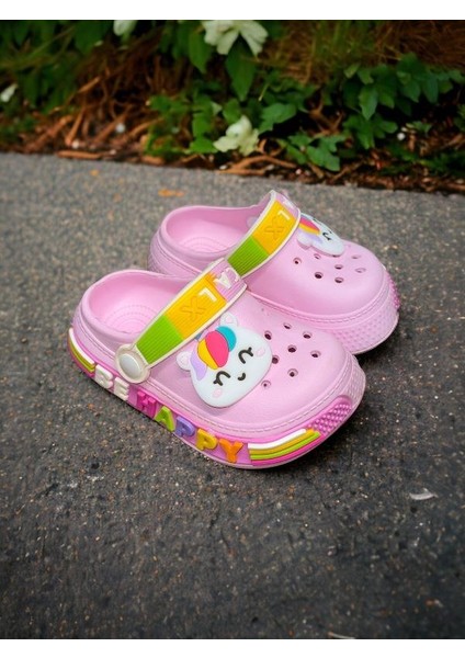 Calx Çocuk Pudra Kedi Figürlü Kaydırmaz Terlik
