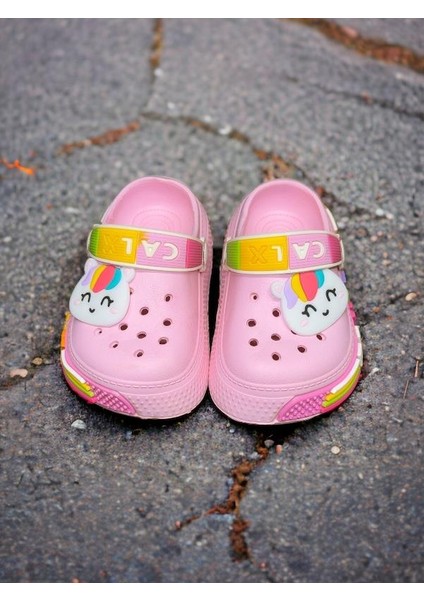 Calx Çocuk Pudra Kedi Figürlü Kaydırmaz Terlik modelleri