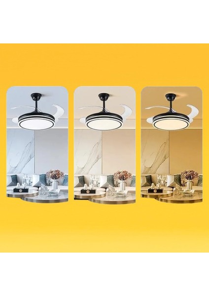 Gizli Kanat Siyah LED Aydınlatmalı Uzaktan Kumandalı Dekoratif Tavan Pervanesi fırsatları