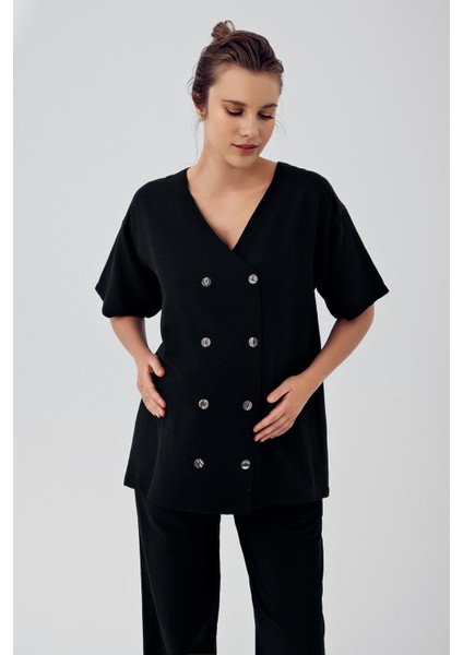 Kadın Keten Kısa Kol Kruvaze Oversize Gömlek K103 fiyatları