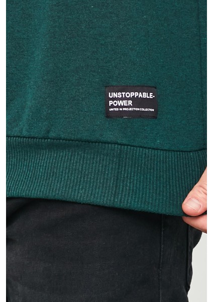 Erkek Koyu Yeşil Basic Kapüşonlu Regular Fit Normal Kesim 2 Iplik Kumaş Günlük Sweatshirt