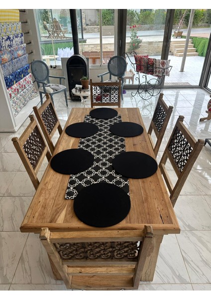 Siyah Klasik Desenli Runner ve 6'lı Supla Takım