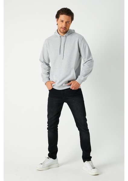 Erkek Gri Basic Kapüşonlu Regular Fit Normal Kesim 2 Iplik Kumaş Günlük Sweatshirt CMRE49 fırsatları