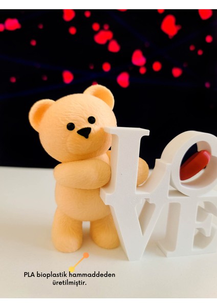 Alvina Atölye Ayıcık Love Biblo - Teddy Bear Doğum Günü Hediyesi - Sevgiliye Hediye - Bioplastik