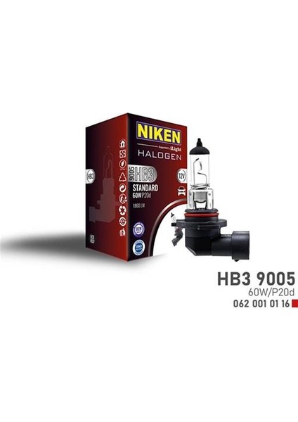 Nıken 9005 Hb3 60W Halojen Ampul P20D 12V