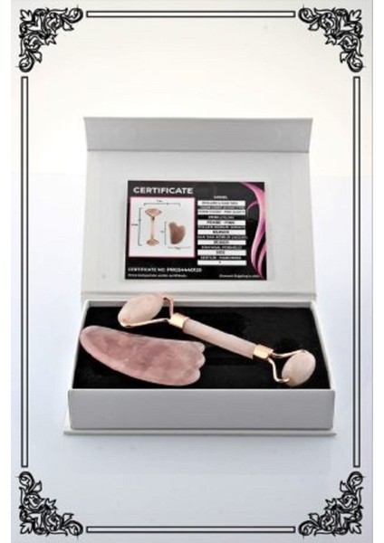 Sertifikalı Pembe Kuvars Roller ve Gua Sha Masaj Takımı, doğal taş güzellik seti