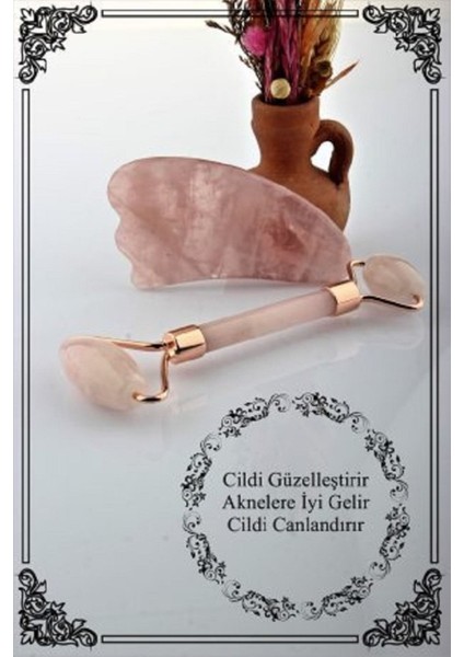 Sertifikalı Pembe Kuvars Roller ve Gua Sha Masaj Takımı, doğal taş güzellik seti fiyatları