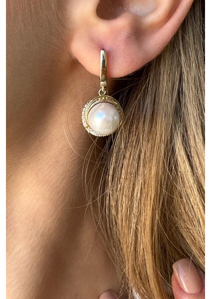 14 Ayar Altın 10 mm Doğal Inci Küpe Kolye Yüzük Üçlü Set modelleri