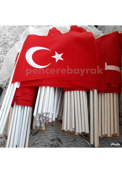 Pencere Bayrak 10 Adet Kaliteli Alpaka Kumaştürk Bayrağı Plastik Sopalı