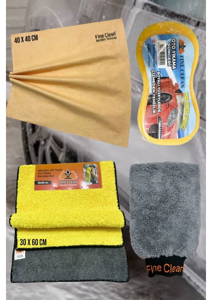 4 Parça Mikrofiber , Güderi Oto Yıkama Araç Kurulama Araba Temizleme Seti