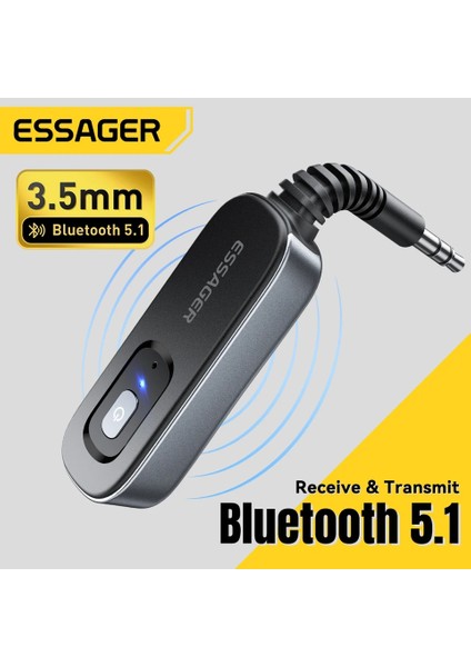 BT10 Bluetooth 5.1 Çevirici Adaptör Araba Müzik Kulaklık Hoparlör Verici Alıcı Kablosuz 3.5mm Jack Çok Fonksiyonlu İkili Mod Geçişi Yeni Nesil Son Teknoloji