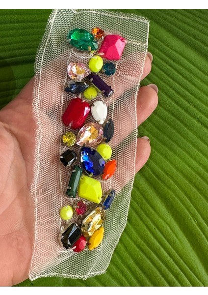 14 x 4 cm Renkli Cam Taş Işleme Apolet Aplike Dikiş Aksesuarı fiyatları